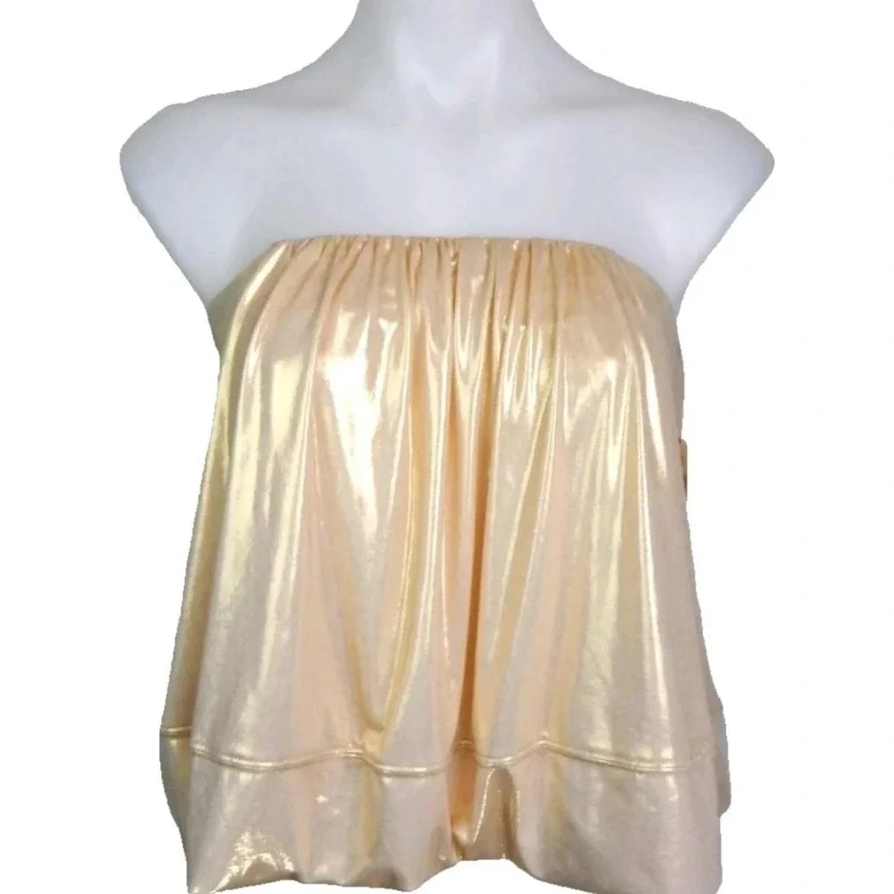 Maeve Gold Shine Strapless Bubble Top Large Boho Festival